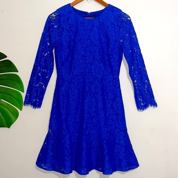 J. Crew Long Sleeve Lace Modest Dress in Cobalt Blue Sz. 2 - Picture 8 of 14